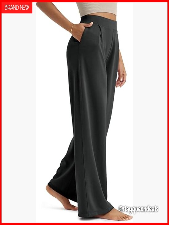 Pants - High Waist Wide Leg Pants with Pockets Modal Soft Relaxed